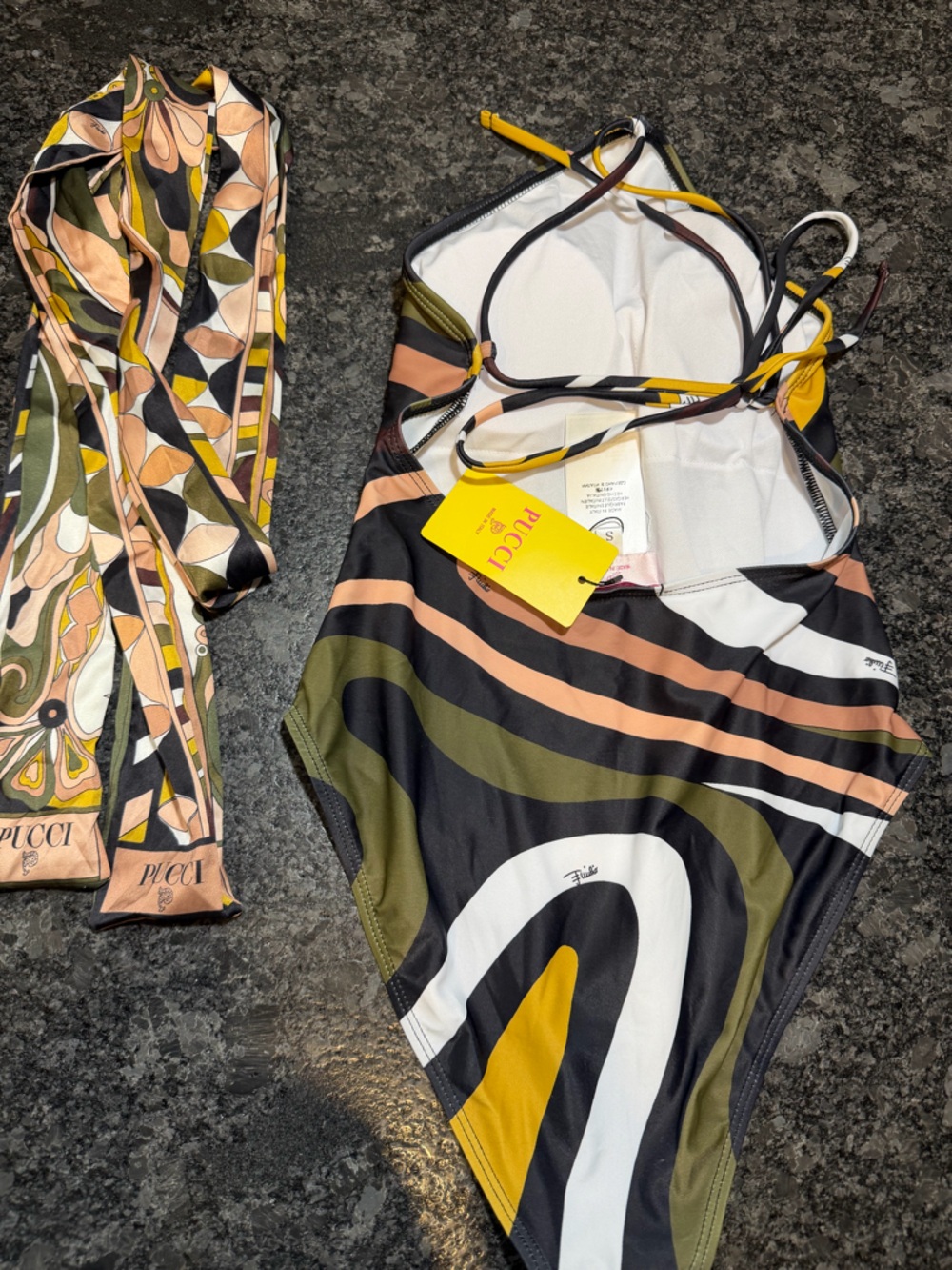 Colorful Abstract One-Piece Swimsuit with Matching Scarf - Picture 3 of 3
